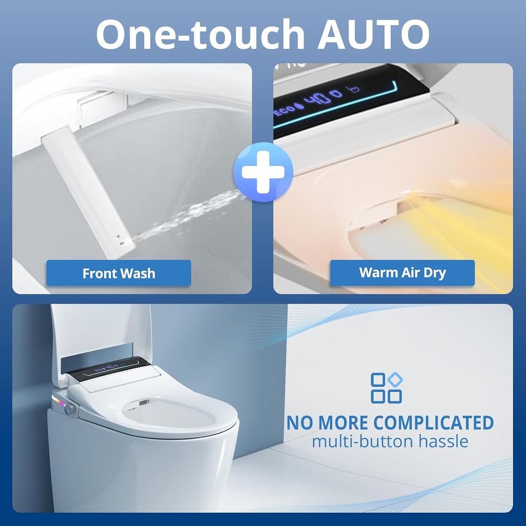 Bidet Toilet Seat Elongated, Smart Heated Bidet Toilet Seats with AUTO - Water & Dryer Slow Close Lid, Nozzle for 4 Cleaning Modes, Remote Control - Adjustable Water Pressure & Temp, LED Lighting