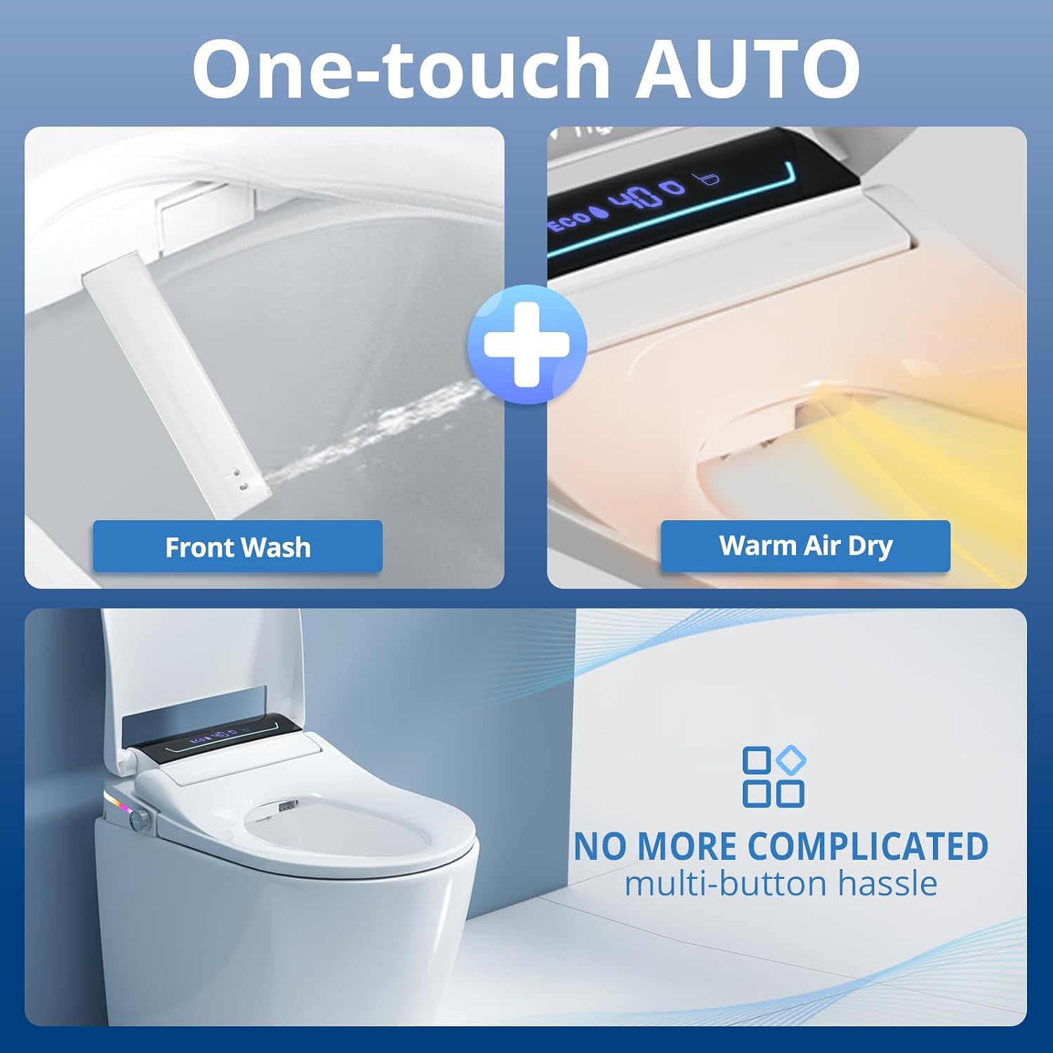 Bidet Toilet Seat Elongated, Smart Heated Bidet Toilet Seats with AUTO - Water & Dryer Slow Close Lid, Nozzle for 4 Cleaning Modes, Remote Control - Adjustable Water Pressure & Temp, LED Lighting