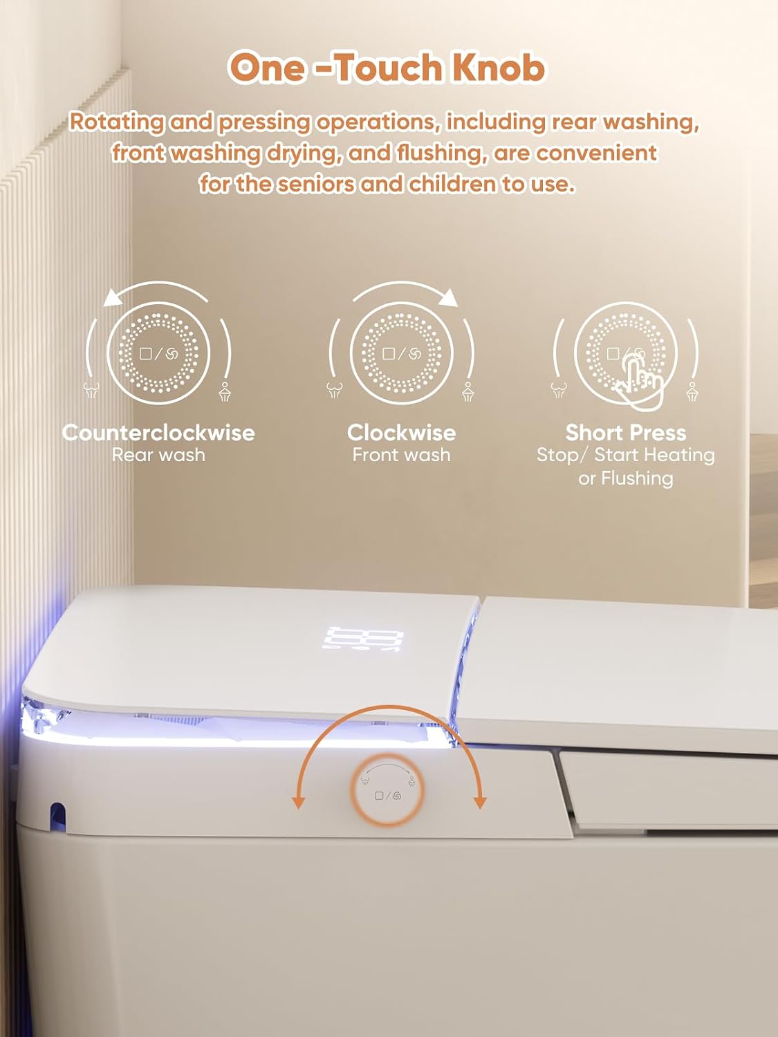 Smart Toilet with Auto Open/Close Lid - Warm Water Bidet, ADA Comfort Height Heated Seat, Dryer, Night Light, Foam Shield, Dual Auto Flush, Foot Sensor, Modern Elongated One-Piece Toilet