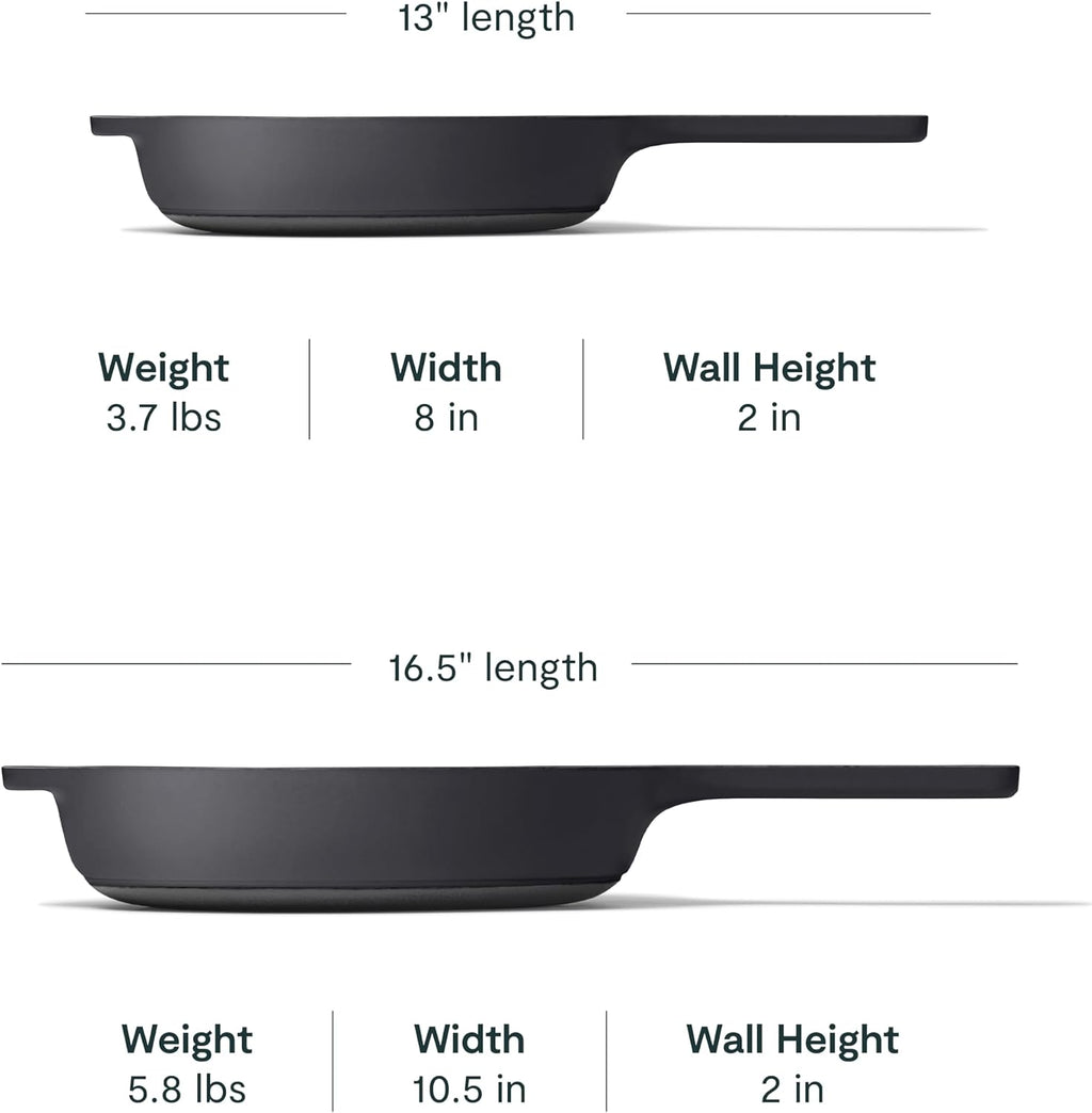 Caraway Cast Iron Skillet Set - 8' & 10.5' Enameled Cast Iron Pan With 3 Layer Enamel Coating - No Seasoning Required - Compatible With All Stovetops - Free From Forever Chemicals - Charcoal