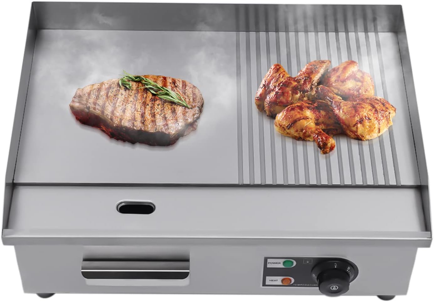 1600W Commercial Griddle, 22' X 13.7' Electric Griddles Grill,Commercial Flat Top Griddle Countertop Griddle Hot Plate Kitchen Stainless Steel Restaurant Grill, 50-300°C Adjustable Temperatures