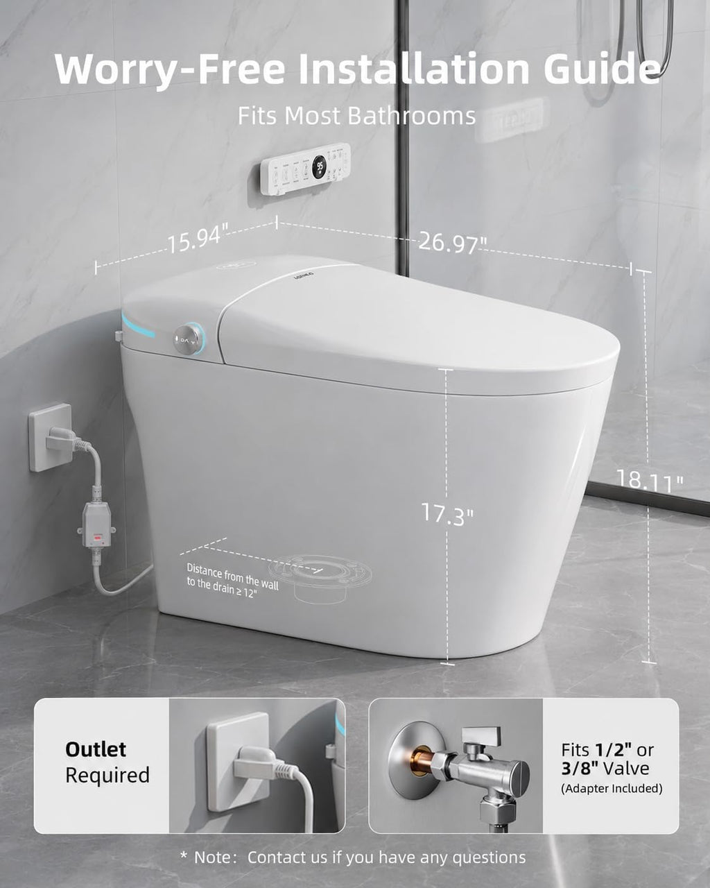 Smart Toilet with Bidet Built In, One Piece Toilet with Auto Open & Close Lid and Dual Flush, Heated Seat, Remote Control, Modern Electric Toilet with Water Tank, Foam Shield, Warm Dryer, 1.28GPF