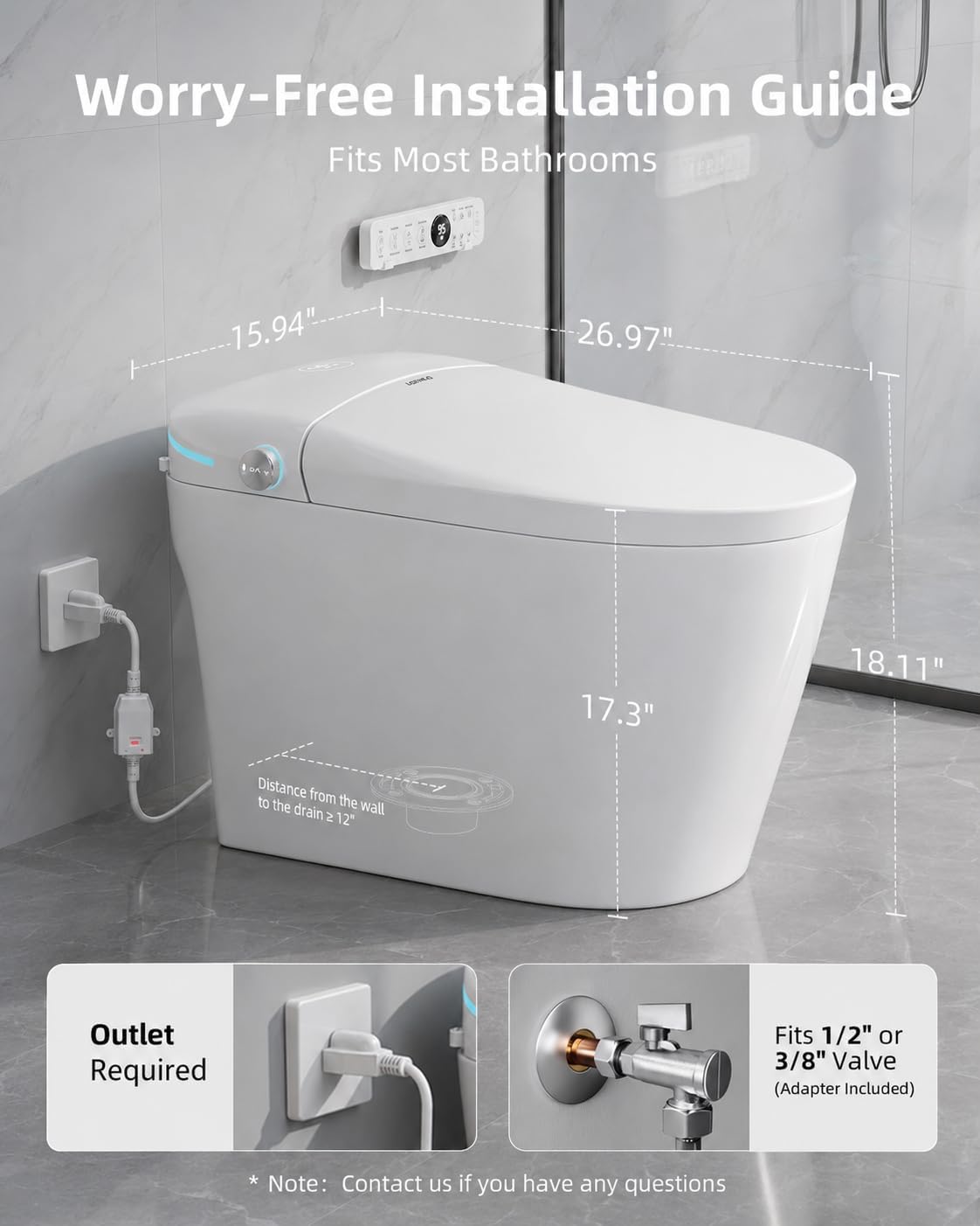 Smart Toilet with Bidet Built In, One Piece Toilet with Auto Open & Close Lid and Dual Flush, Heated Seat, Remote Control, Modern Electric Toilet with Water Tank, Foam Shield, Warm Dryer, 1.28GPF