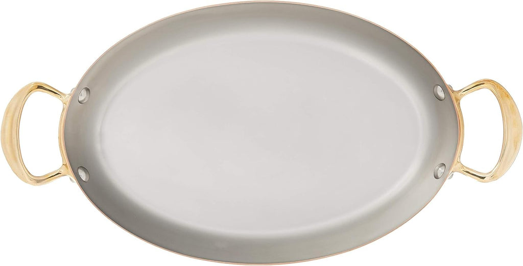Mauviel M'150 B 1.5mm Polished Copper & Stainless Steel Oval Pan With Brass Handles, 11.8-in, Made in France