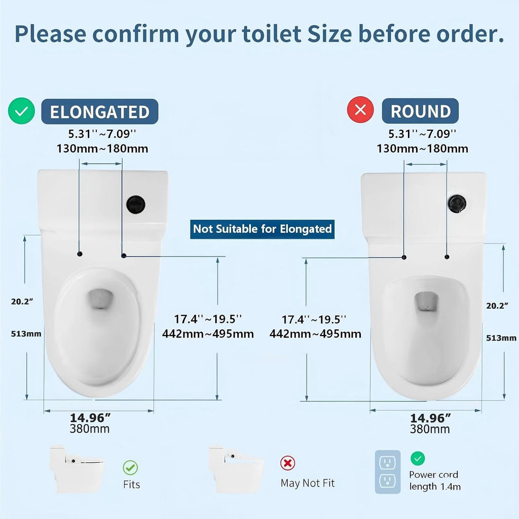 Electric Bidet Toilet Seat Elongated, Instant Warm Water, Heated Seat with Dryer, Self-Cleaning Nozzle, Soft Close Lid & Night Light - Smart Bidet with Adjustable Temp, Pressure & Universal Fit