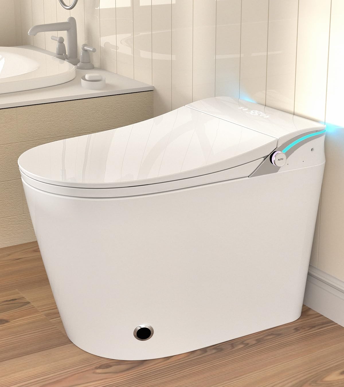 SouNor Tankless Smart Toilet with Bidet Built In, Heated Seat, Auto Flush Hand-Free Operation,Wam Air Drying Glossy White