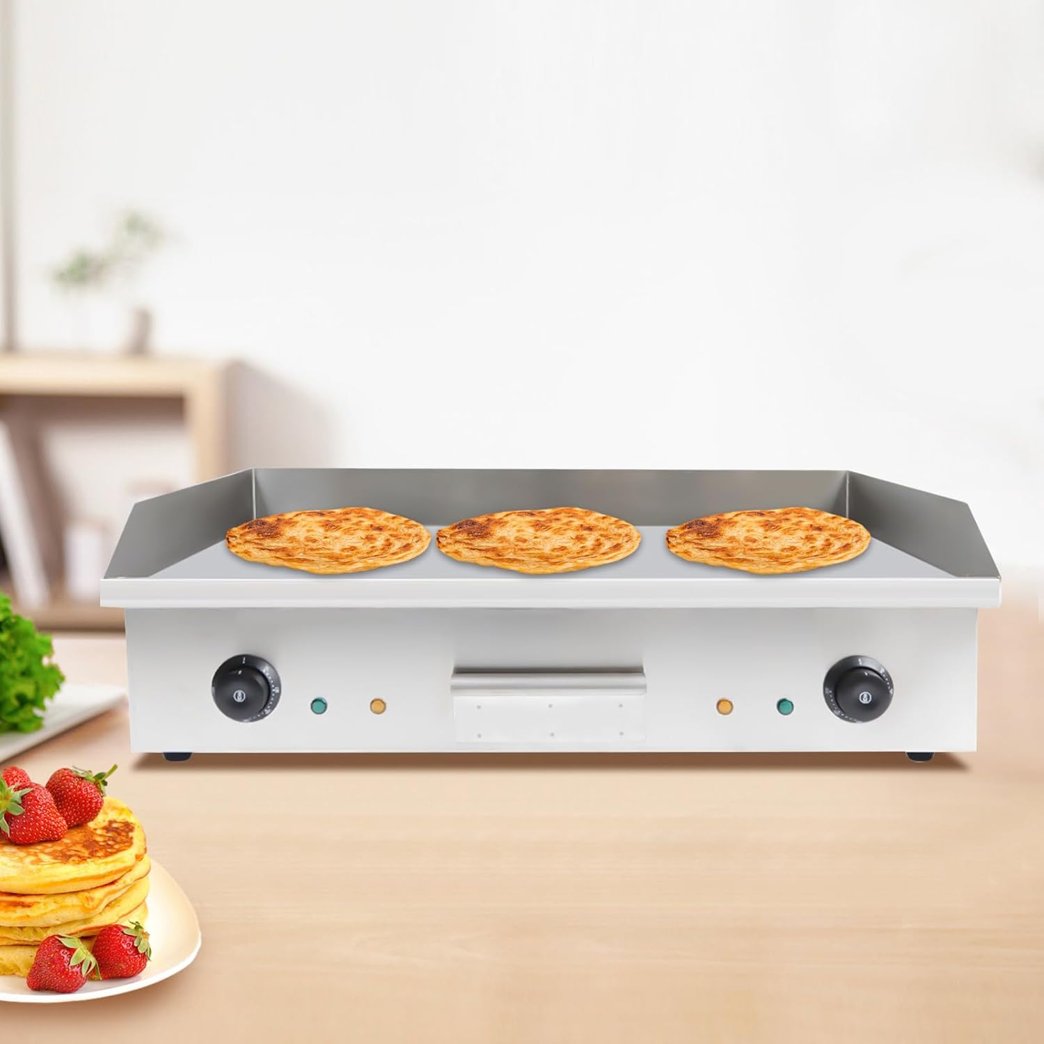Commercial Electric Griddle 29 Inch 3000W Electric Countertop Griddle Stainless Steel Grill with Oil Collecting Box Double Control Electric Griddle Cooktop for Pancakes, Crispy Bacon
