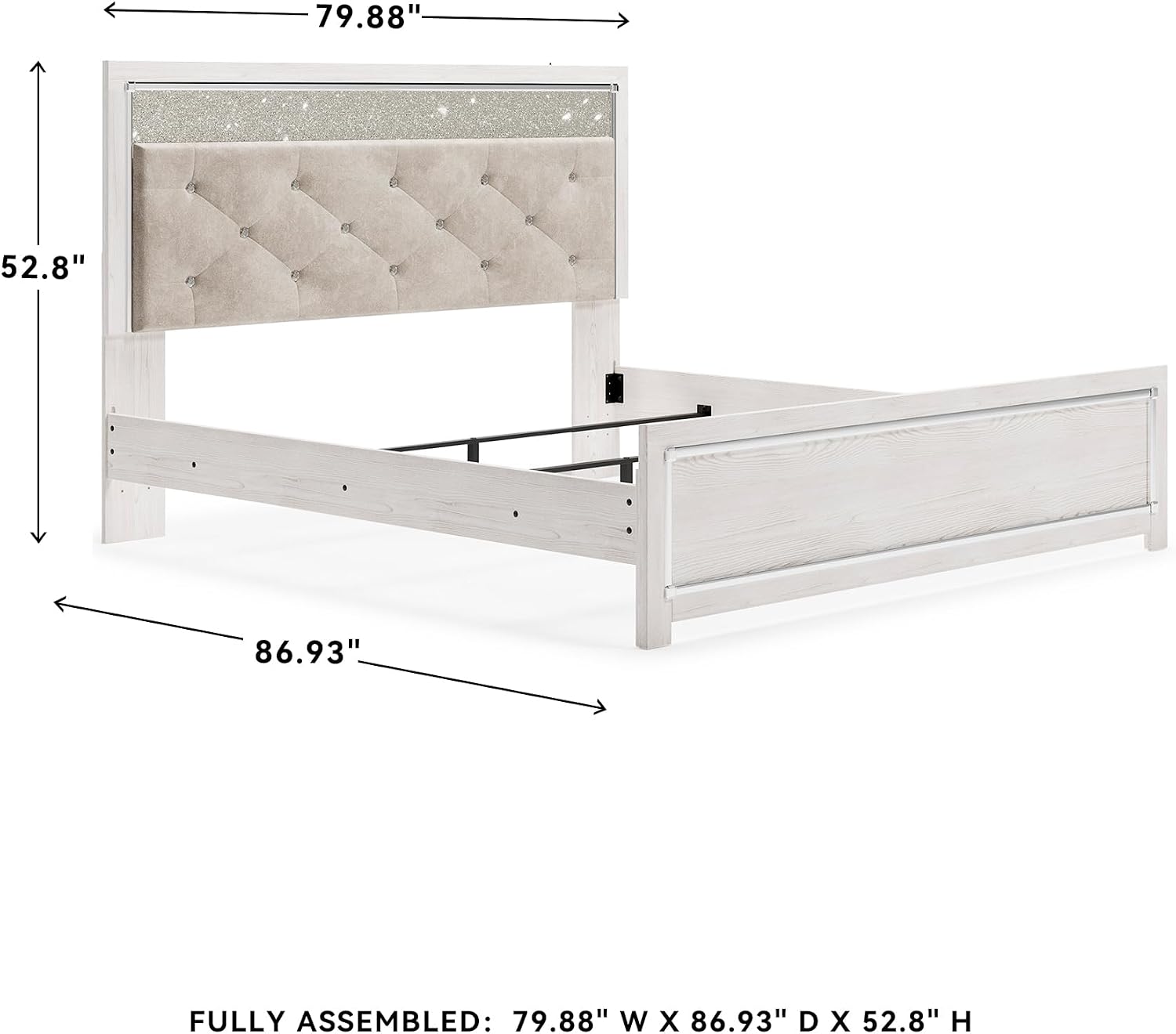 Signature Design by Ashley Altyra Contemporary Adjustable Tufted King Upholstered Panel Bed with LED Lights and Metal Slats, Foundation or Box Spring Needed, White & Gray