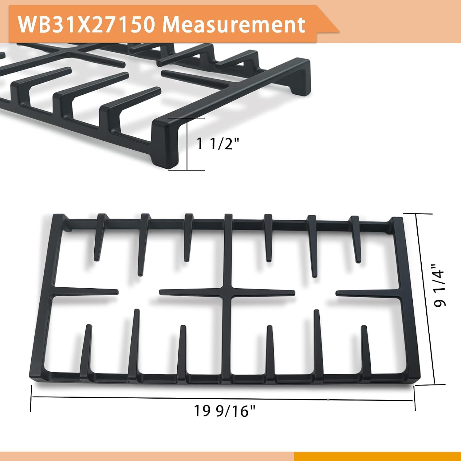WB31X27151 Side Grate & WB31X27150 Center Grate Replacement Parts Kit for GE Stove, Cast Iron General Electric Cooktop Gas Range Burner Grates for JGBS66REKSS JGB735SPSS, 2+1 Pack Stove Grate