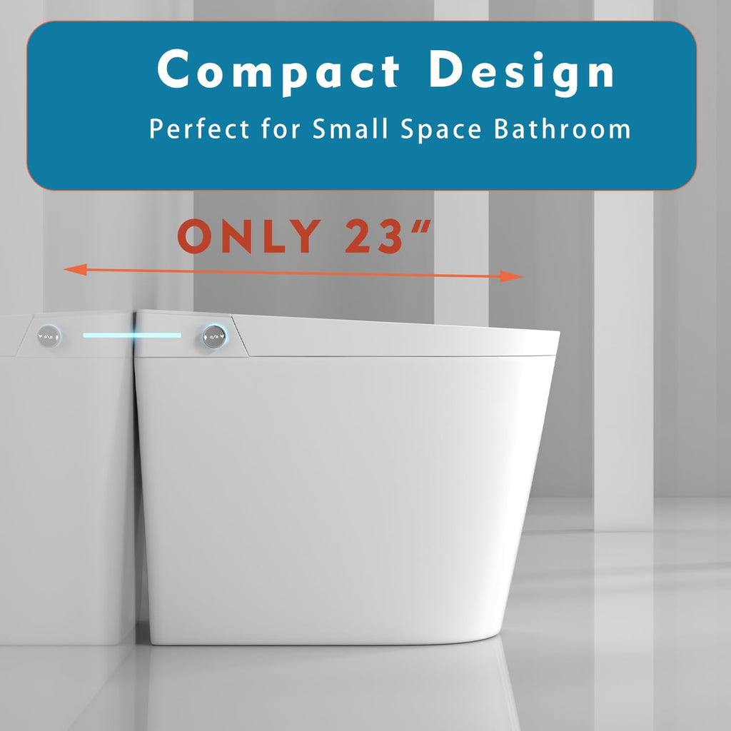 WinZo 23' Compact Smart Toilet with Bidet Seat Built-in For Small Bathroom, Auto Flush, LED Night Light,Heated Bidet with Warm Air Drying (White with White panel)
