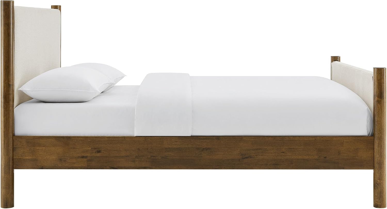 Modway Maven King Size Bed Frame in Ivory Walnut with Upholstered Fabric Headboard and Footboard – Wood King Platform Bed Frame – No Box Spring Needed