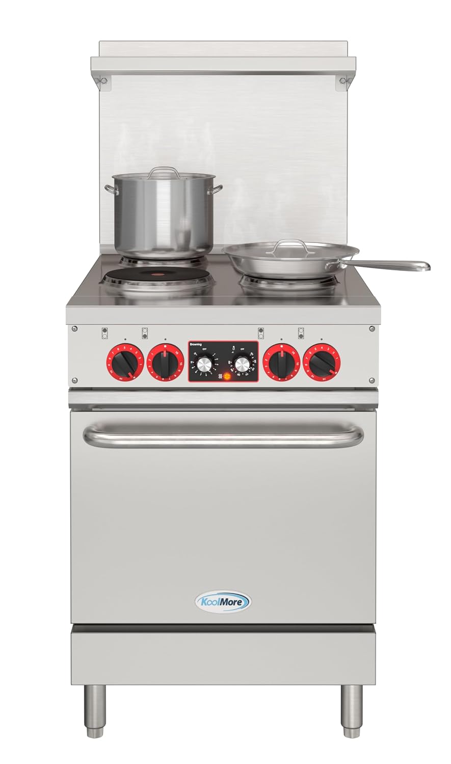 KoolMore 24 in. Commercial Electric Range with 4 Burners and 1 Standard Electric Oven in Stainless Steel - 208V 3-Phase, CSA Listed (KM-CR24-E)