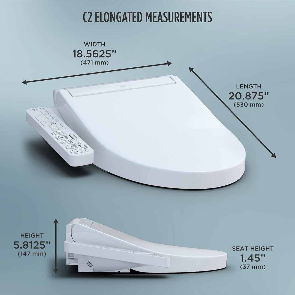 TOTO® WASHLET® C2 Electronic Bidet Toilet Seat with PREMIST and EWATER+ Wand Cleaning, Elongated, Cotton White - SW3074#01