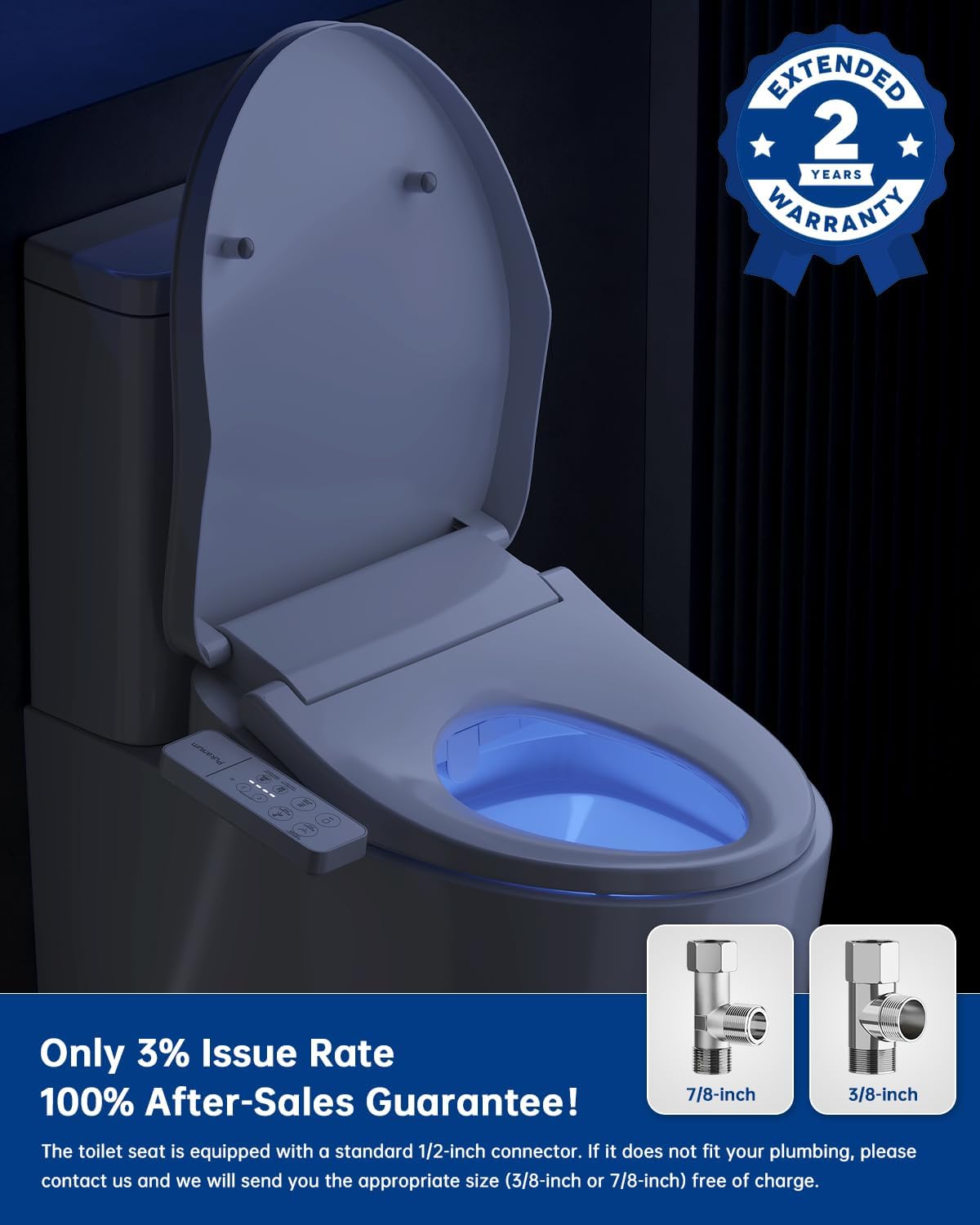 Heated Smart Toilet Seat with Feminine Wash & Dryer, Elongated Bidet with Adjustable Water Temperature, Pressure & Nozzle Position, Easy Installation & Soft-Close Lid for Modern Bathrooms
