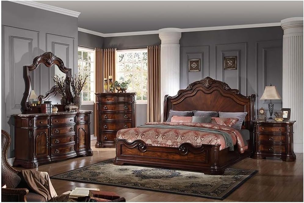 Best Master Barney's Traditional 5-Piece Eastern King Set in Walnut w/Marble Top