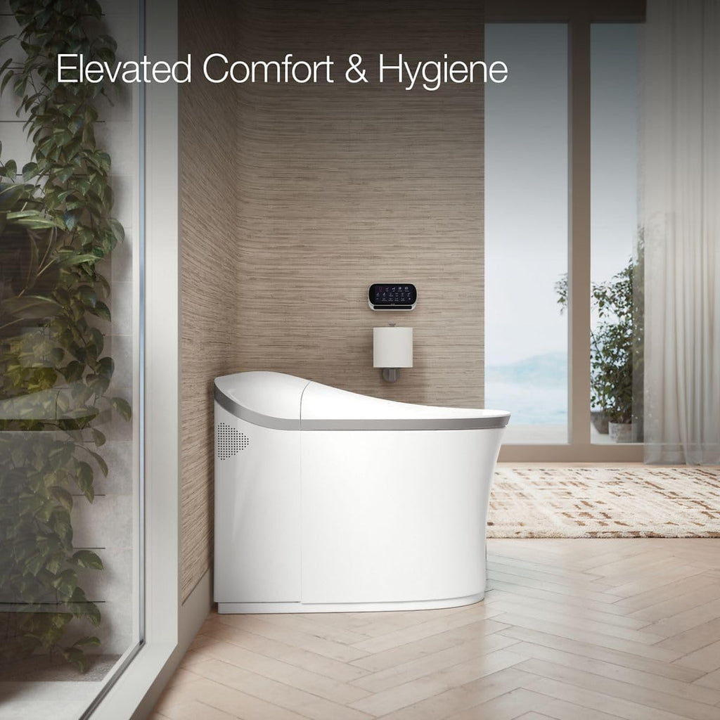 KOHLER K-77795-0BN Eir Comfort Height One-Piece Elongated, Dual-Flush, Smart Toilet with Bidet Built In, White with Brushed Nickel