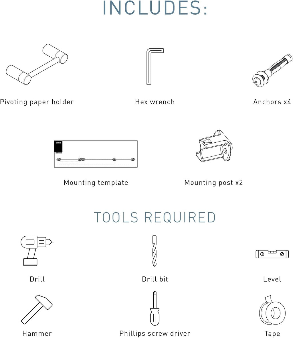Moen Align Matte Black Accessories Bundle Featuring Modern 24inch Bathroom Towel Bar, Robe Hook, Wall Mounted Double Post Pivoting Toilet Paper Holder, and 9inch Hand-Towel Bar