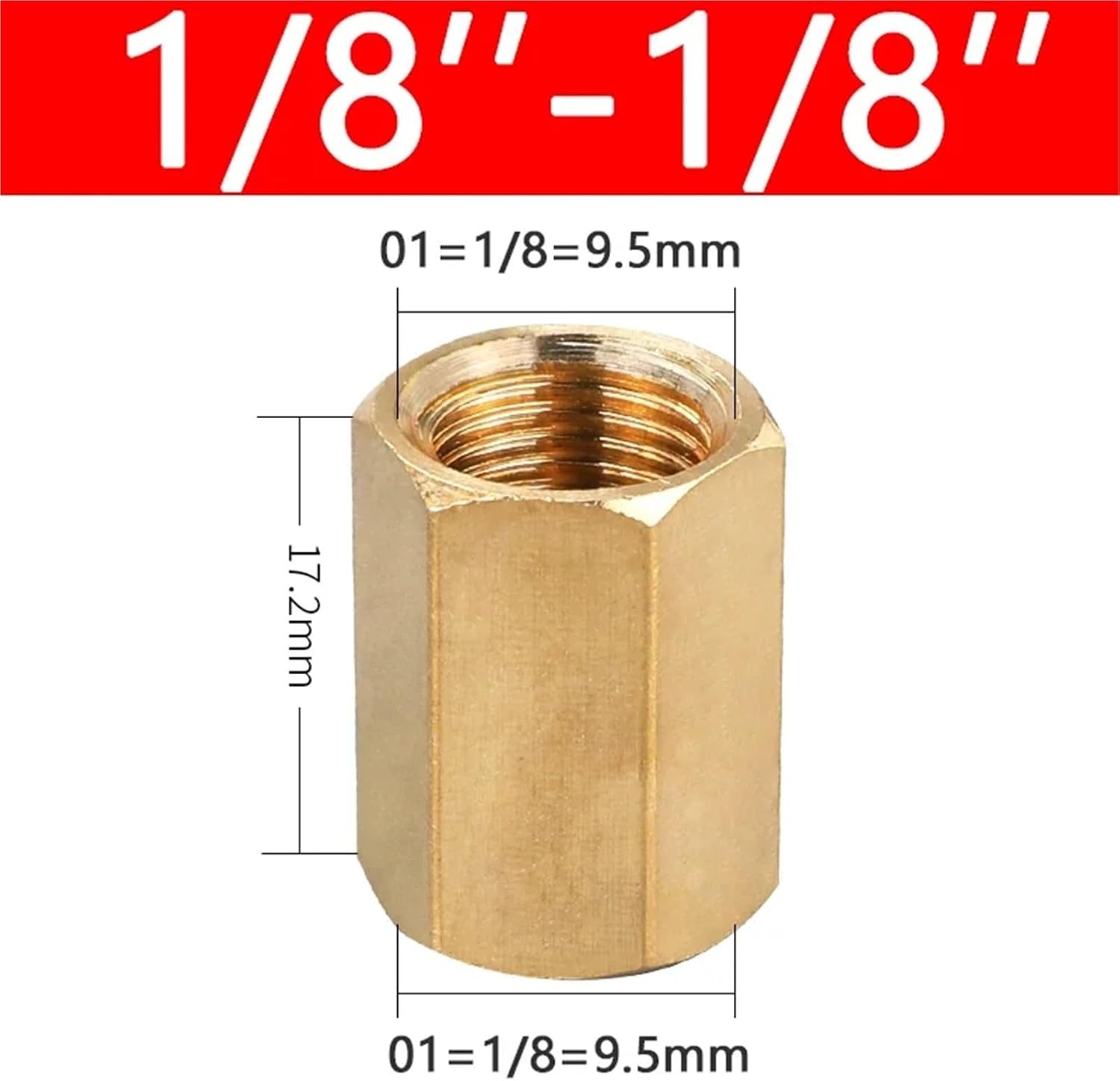 10/50Pcs Female Thread Brass Pipe Fittings Hex Nut Rod Connector 1/8 1/4 3/8 1/2 3/4 Inch Coupling For Water Fuel Gas(01-01,50 pcs)