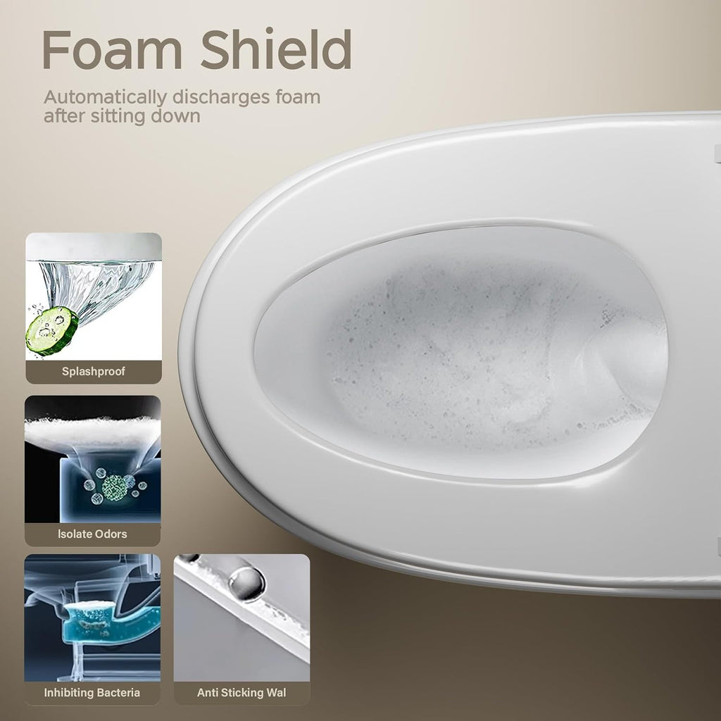 Smart Toilet with Bidet Built In, One Piece Bidet Toilet with 1.28 GPF Auto Dual Flush,Foot Sensor, Modern Elongated Tankless Toilet with Foam Shield,Heated Seat,Warm Water,Air Dry,LED Display