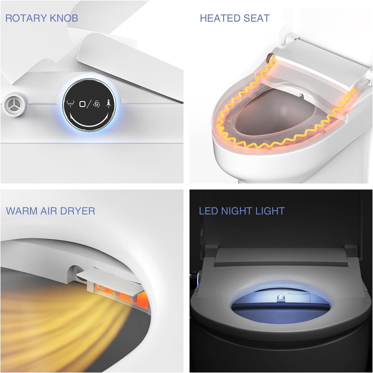 Elongated Electric Bidet Toilet Seat,Anti-Yellowing Material,Heated Seat with Warm Air Dryer & Instant Warm Water,Self-Cleaning Nozzle, Adjustable Pressure&Temp,Soft Close Lid,Wireless Remote