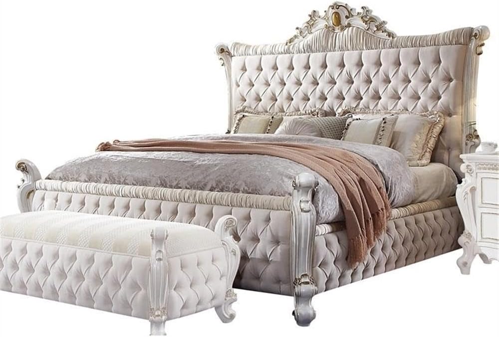 Acme Picardy Queen Bed in Fabric & Antique Pearl