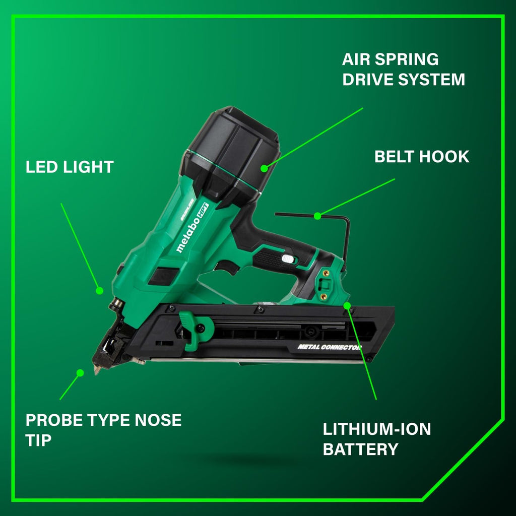 Metabo HPT 18V MultiVolt Brushless 1-1/2' Metal Connector Nailer, Cordless Air Spring Nailer with 18V 4.0Ah Battery, Lightweight Design, 600 Nails Per Charge, Sequential Actuation, NR1838DKA