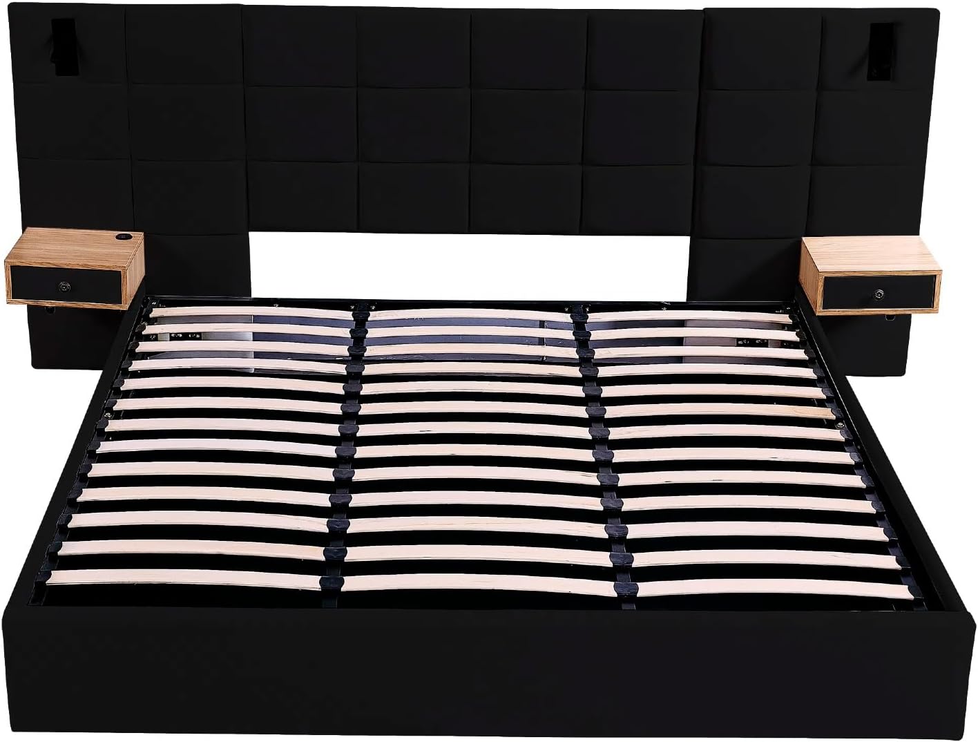 Luxury Velvet King Size Bed Frame with Hydraulic Lift and Storage, Built-in LED Lights, USB Charging Station & 2 Shelves, No Box Spring Needed Platform Bed (Black)