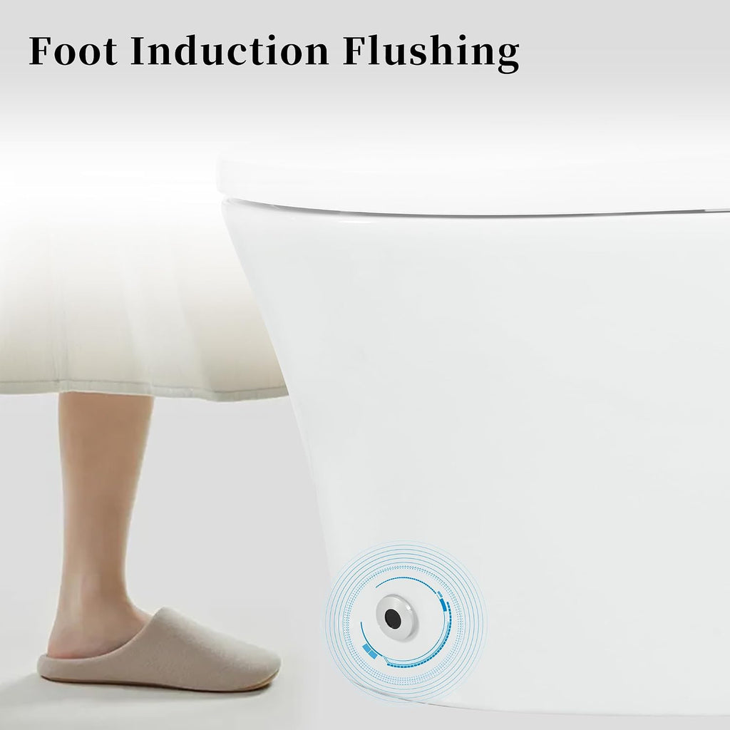 Smart Toilet with Adjustable Heated Seat, One-Piece Elongated Ceramic Toilet, Dual Flush 1/1.28 GPF, Auto Flush, Foot Sensor, Knob Control, Soft Night Light, White
