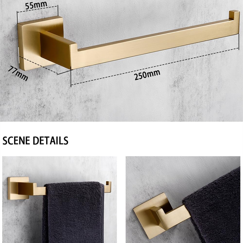 Brushed Gold Bathroom Accessories Set 3-Piece Bathroom Hardware Set Wall Mounted Toilet Paper Holder Hand Towel Ring Robe Hook,BG 3 pcs Set