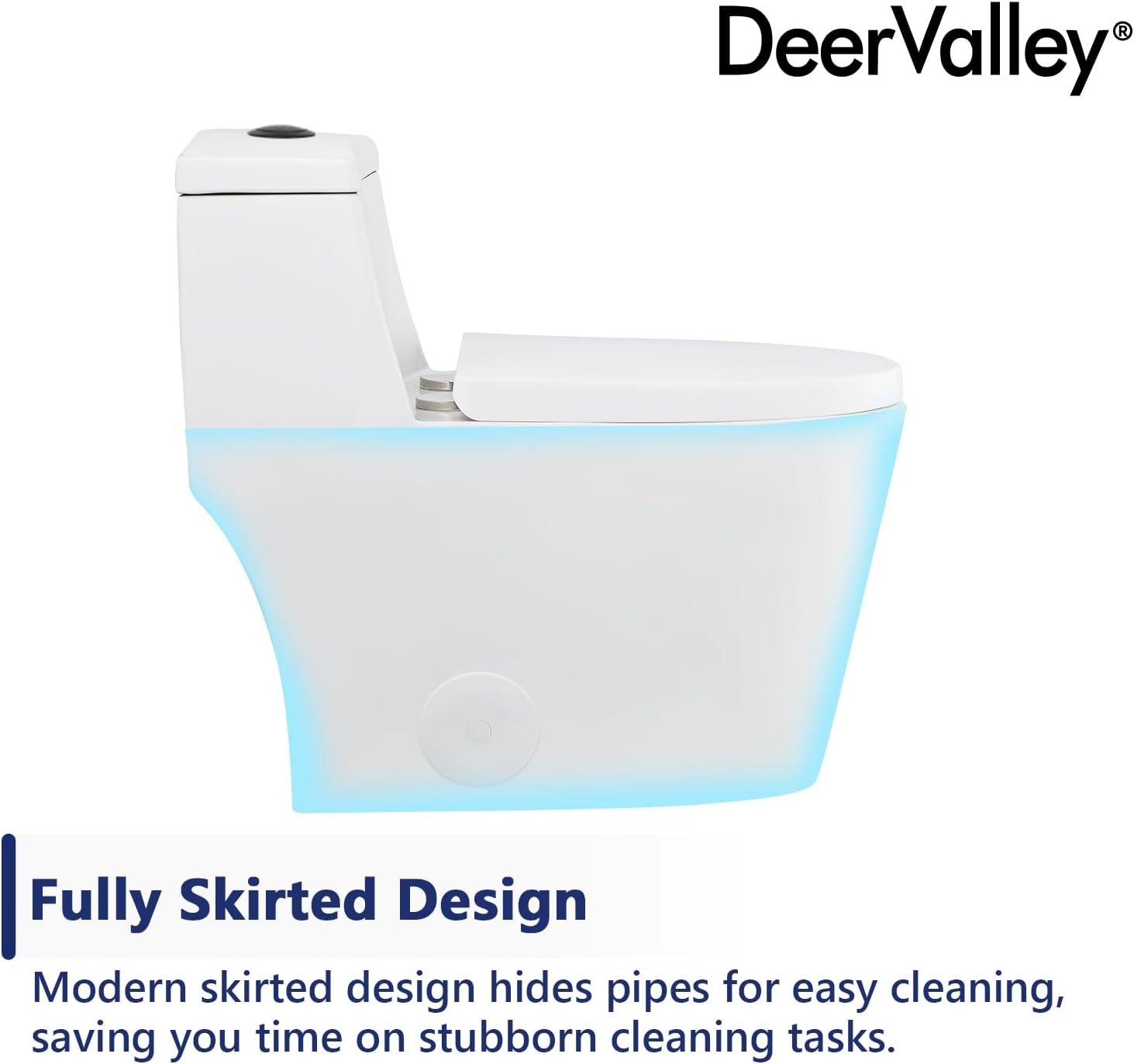DeerValley Elongated One-Piece Toilet with Standard Height 1.1/1.6 Dual Flush Toilets with Soft Closing Seat and Black Button