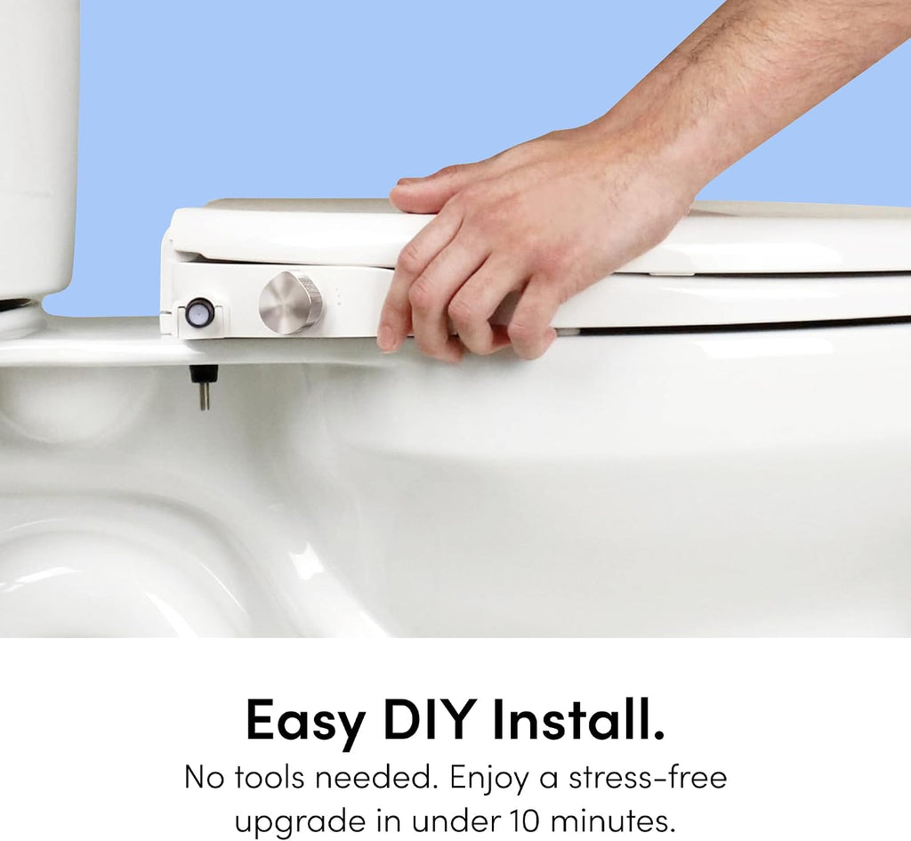 TUSHY Wave Non-Electric Bidet Toilet Seat: Sleek Elongated Design, Quick-Release for Easy Cleaning (DuoFlow Front & Rear Wash, Self-Cleaning Nozzle, Soft-Close Lid), 10-Min DIY Install, Bamboo Knob