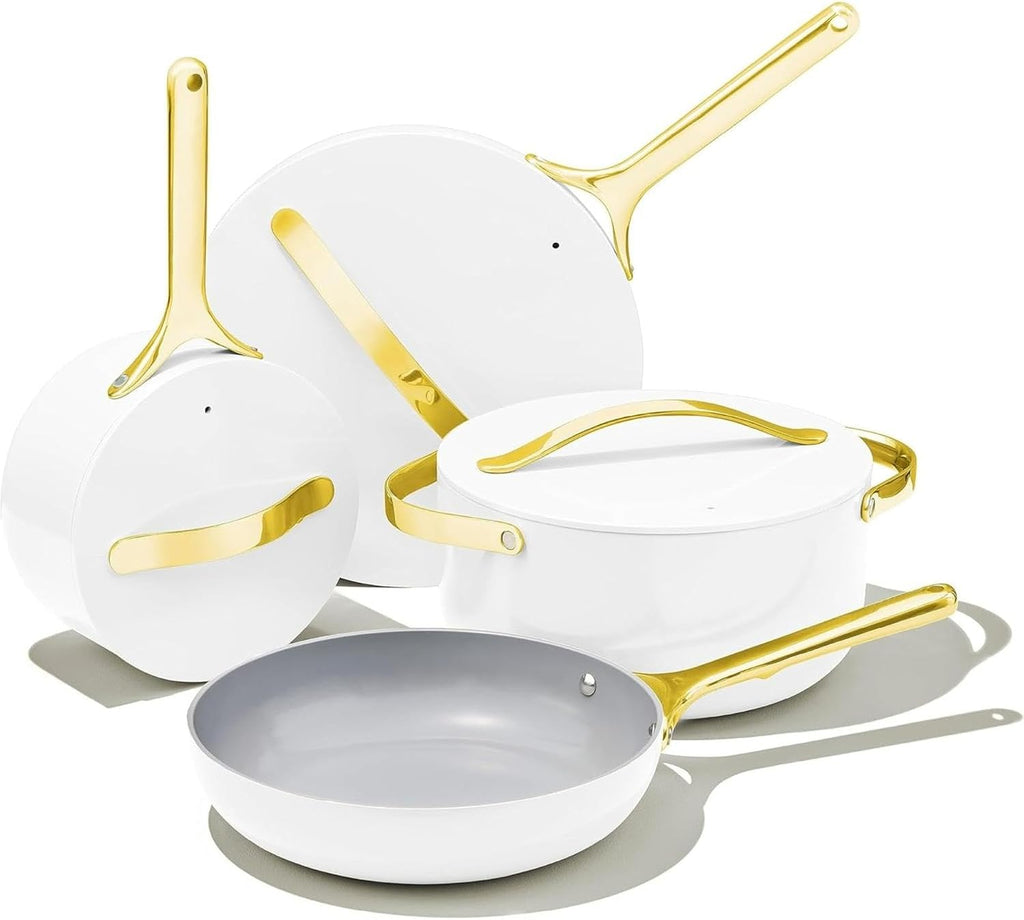 Nonstick Ceramic Cookware Set (12 Piece) Pots, Pans, Lids and Kitchen Storage - Non Toxic - Oven Safe White(12-Piece/WHITE)