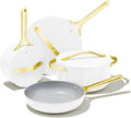 Nonstick Ceramic Cookware Set (12 Piece) Pots, Pans, Lids and Kitchen Storage - Non Toxic - Oven Safe White(12-Piece/WHITE)