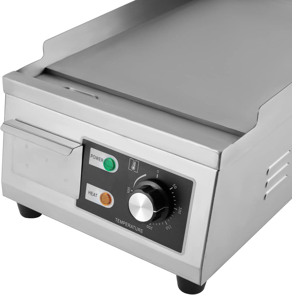 Commercial Electric Griddle, 1300W Stainless Steel Flat Top Griddle with Temperature Control 122-572℉, 11x15.8in Commercial Countertop Griddle for Steak Pancake Kitchen Restaurant