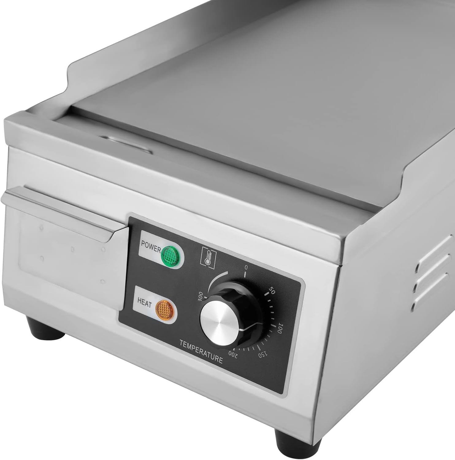 Commercial Electric Griddle, 1300W Stainless Steel Flat Top Griddle with Temperature Control 122-572℉, 11x15.8in Commercial Countertop Griddle for Steak Pancake Kitchen Restaurant