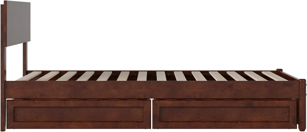 AFI, Wesley Twin Platform Bed with Panel Footboard & Storage Drawers, Walnut