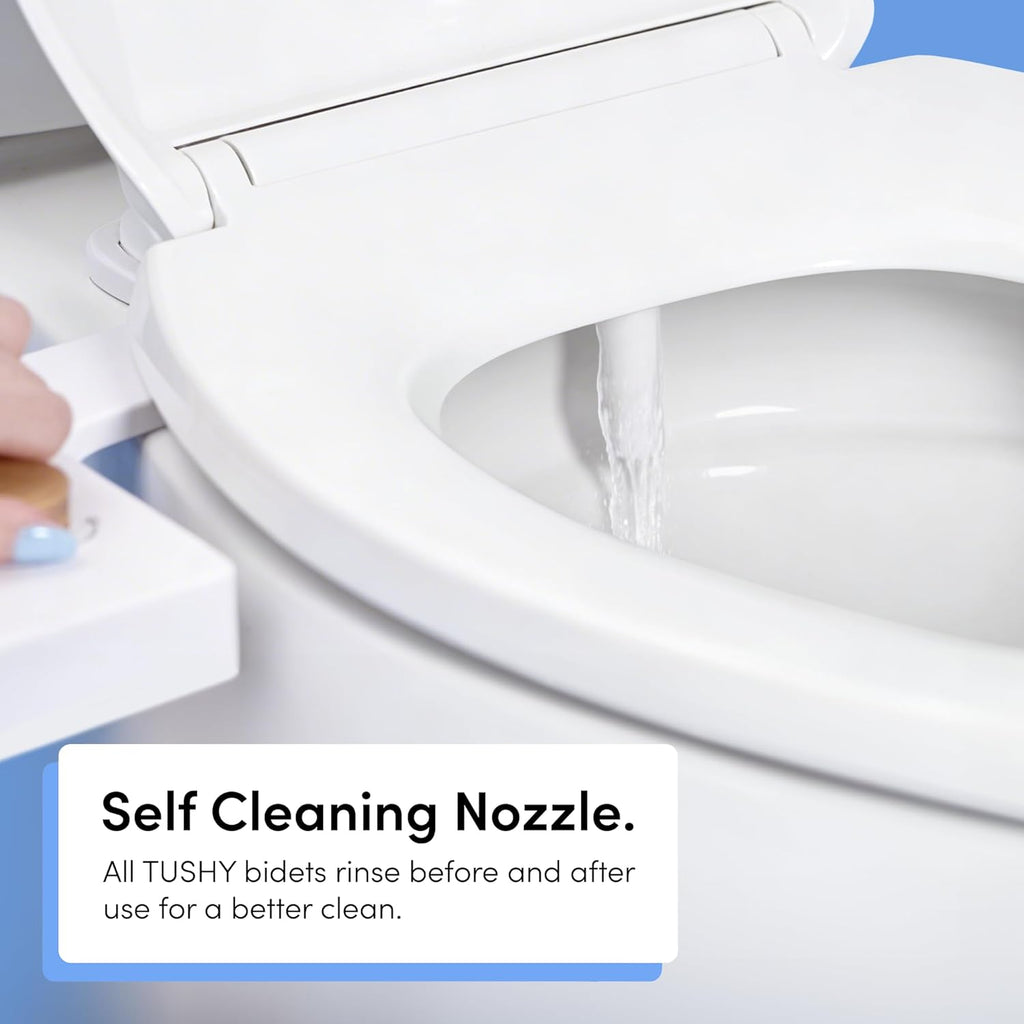 TUSHY Spa Self-Cleaning Warm Water Toilet Bidet Attachment. Adjustable Nozzle, Angle & Pressure. Easy DIY Home Install, Requires Sink Access for Optional Warm Water Control. (Biscuit/Brushed Nickel)
