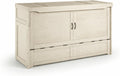 NIGHT & DAY Furniture Murphy Cube Cabinet Bed Queen – Fold-Out Space-Saving Guest Bed with Memory Foam Mattress – Provence Ivory Finish