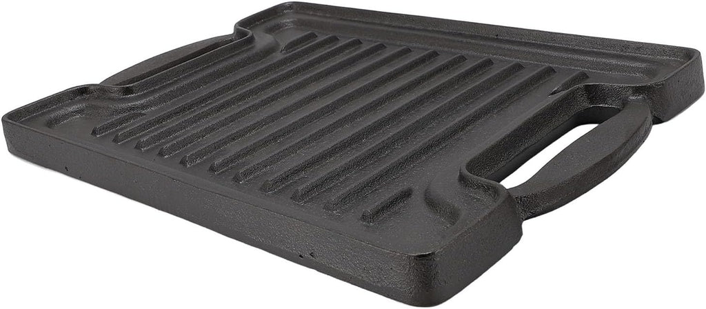 Focket Cast Iron Griddle, Nonstick Thickened 3.3mm Rectangular BBQ Grill Plate Double Sided Flat Ridged Skillet Pan Even Heating for Gas Stove Top Oven with Hollow Handles