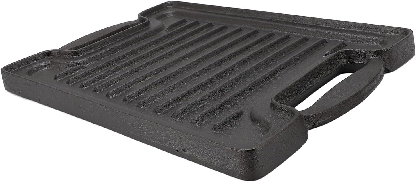 Focket Cast Iron Griddle, Nonstick Thickened 3.3mm Rectangular BBQ Grill Plate Double Sided Flat Ridged Skillet Pan Even Heating for Gas Stove Top Oven with Hollow Handles