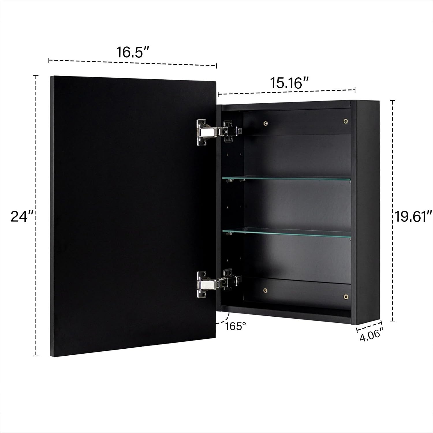 TEHOME 16.5'' x 24'' Black Recessed and Surface Mount Bathroom Medicine Cabinet with Mirror Matt Black Square Cornered Metal Framed Rounded Rectangle Medicine Cabinet Mirror