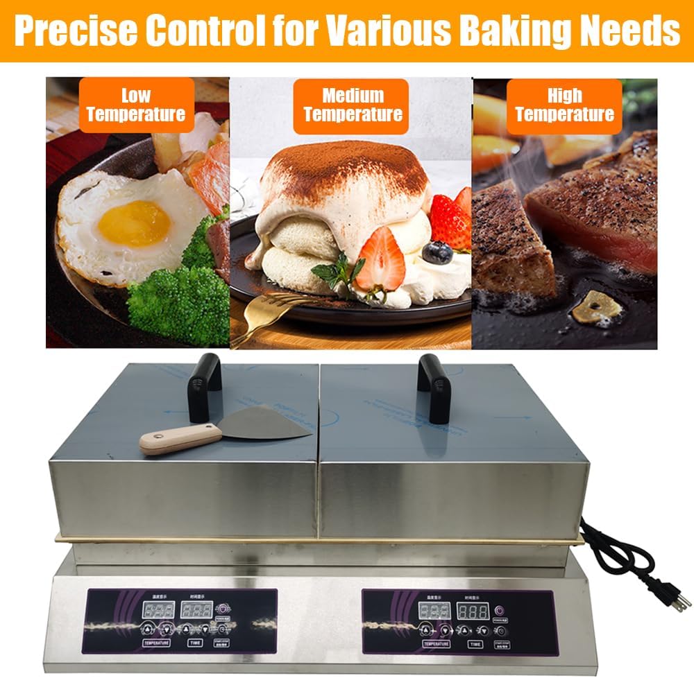 Electric Souffle Maker & Dorayaki Baker Stainless Steel with Double Pure Copper Plates 110V 60-240°C Commercial Grade Souffle Pancake & Muffin Griddle Machine Digital Display