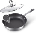 KOBACH 11-Inch Titanium Uncoated Pan, Nonstick Frying Pan with Lid – Stainless Steel Base Skillet, Dishwasher & Oven Safe, Induction Compatible, Non-Toxic & Easy to Clean Titanium Cookware