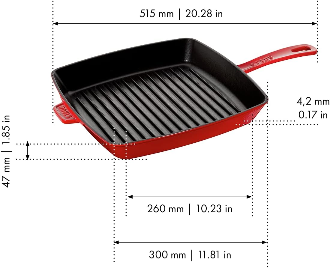 STAUB Cast Iron 12-inch Square Grill Pan - Cherry
