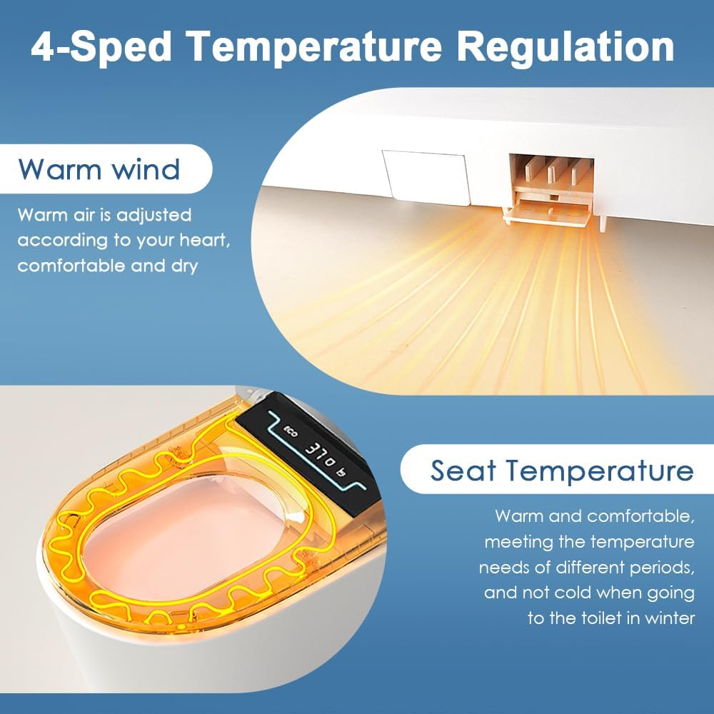 Electronic Bidet Toilet Seat with Heated Seat, Multiple Cleaning Modes, Adjustable Nozzle, Warm Air Dryer (Elongated)