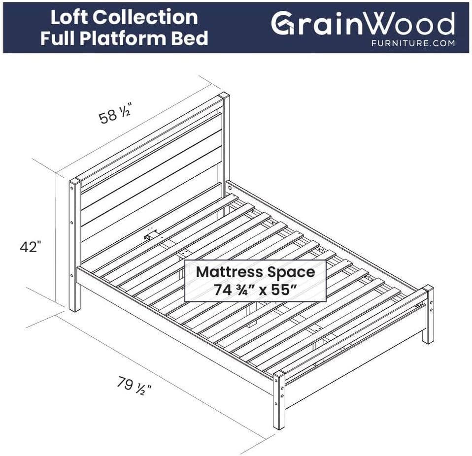 Grain Wood Furniture Loft Full Size Solid Wood Bed, Weathered Pine