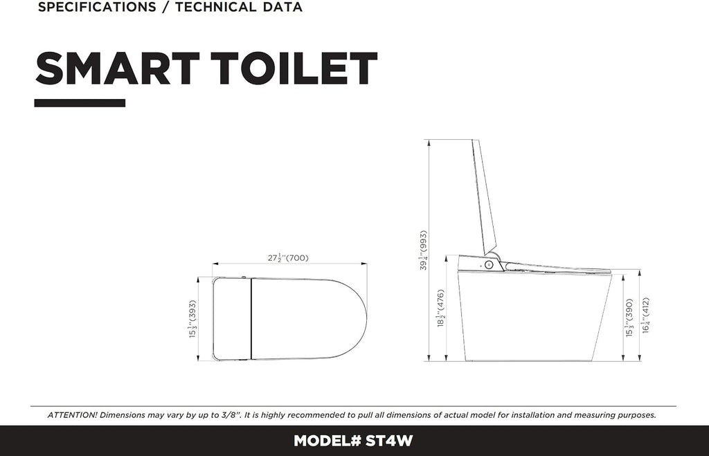 Elongated Smart Bidet Toilet Seat with Dual Flushing - One Piece Heated Toilet Seat Air Dryer - Tankless & Touchless Toilet Bidet with 6 Levels of Seat and Wind Temperature