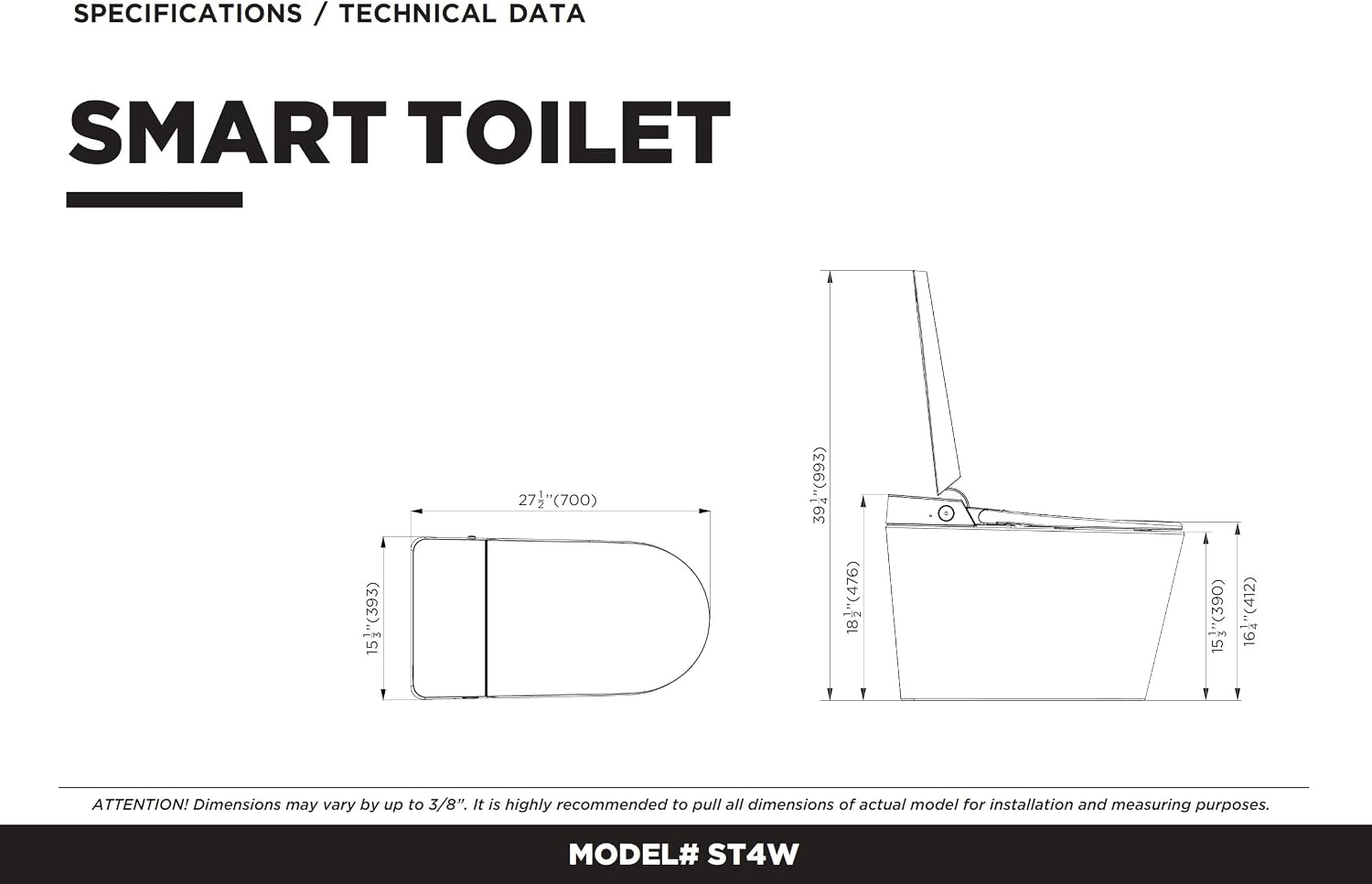 Elongated Smart Bidet Toilet Seat with Dual Flushing - One Piece Heated Toilet Seat Air Dryer - Tankless & Touchless Toilet Bidet with 6 Levels of Seat and Wind Temperature
