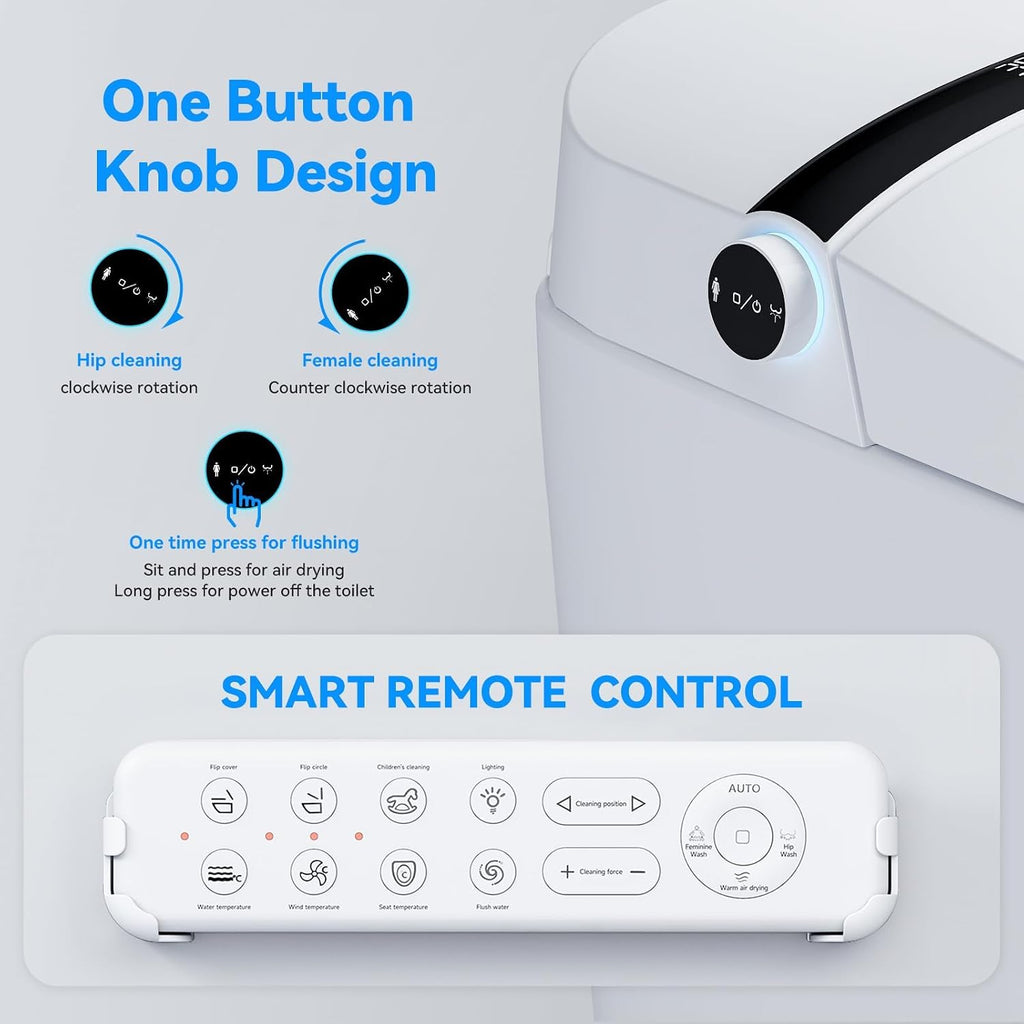 Smart Toilet with Bidet Built In, Heated Seat, Auto Open/Close & Dual Auto Flush, Tankless Elongated Bidet Toilet with Warm Water Wash, Air Dryer, Foot Sensor, LED Display & Backup Flush