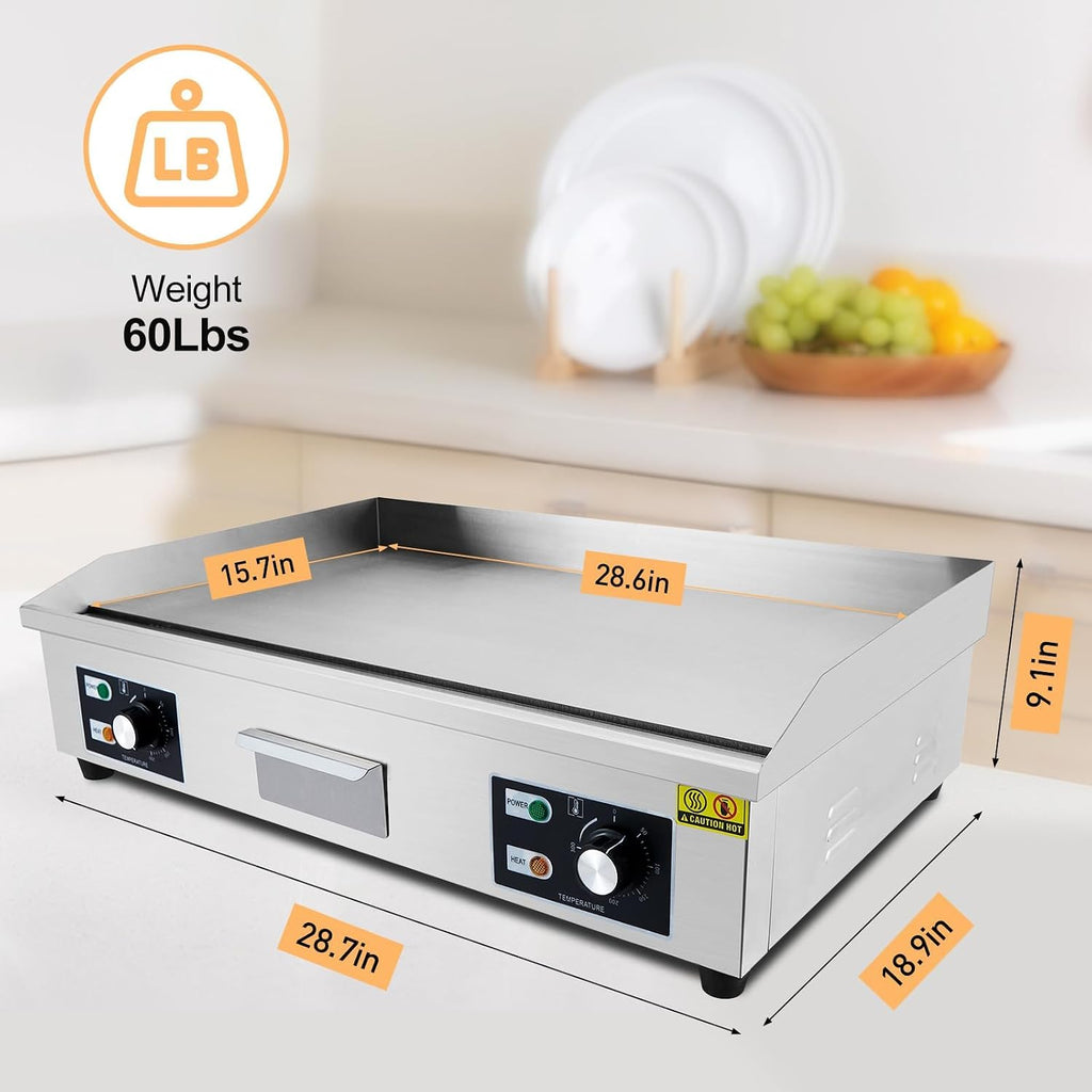 29 in Stainless Steel Electric Griddle 3000W Professional Cast Iron Indoor Electric Grill, Adjustable Temperature up to 122℉-572℉